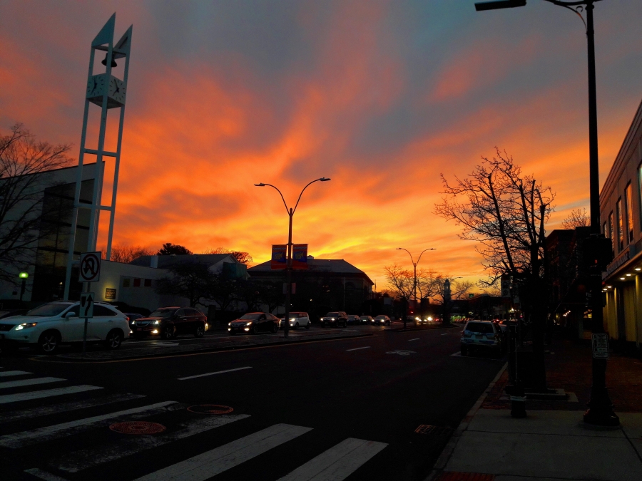 Sunset along Massachusetts Avenue.