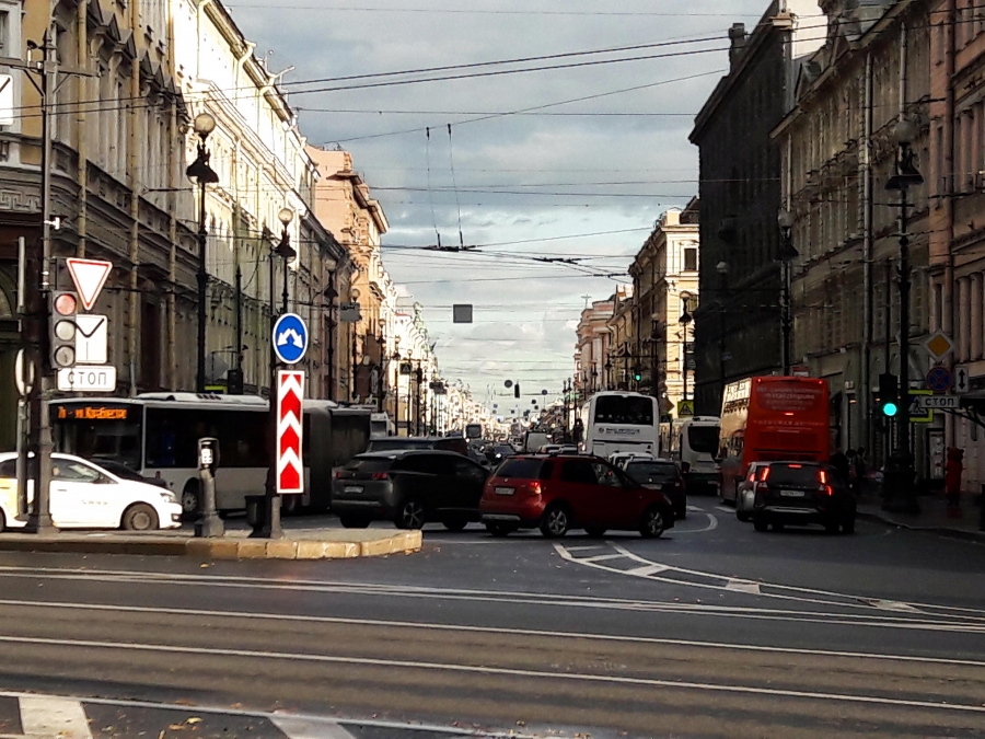 The very begin on of the Nevsky Avenue, Saint Petersburg, Russia.
